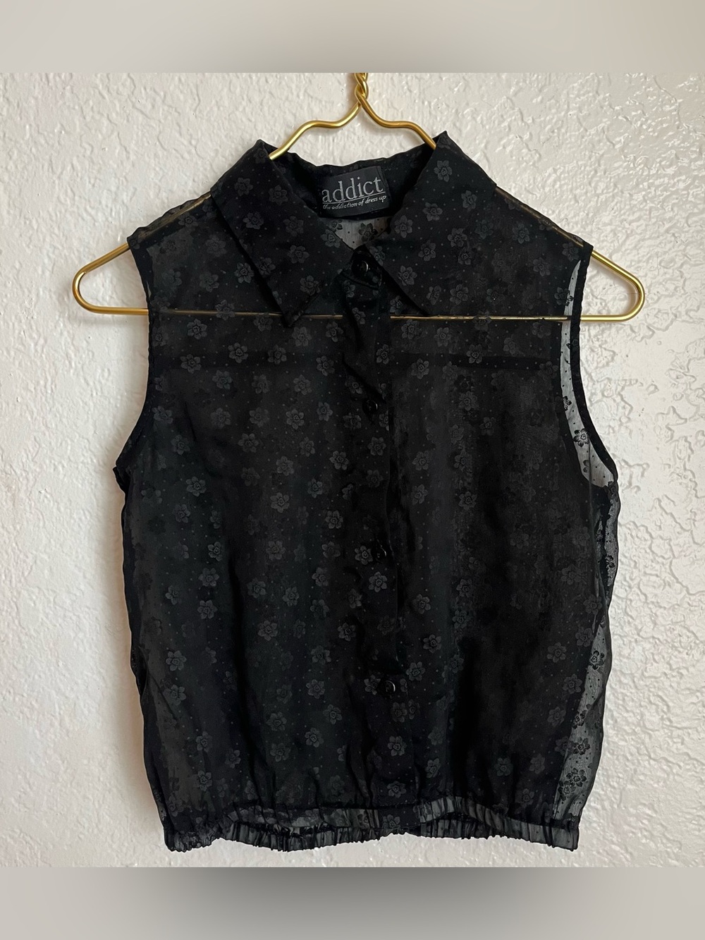 Addict vintage black sheer collared blouse women’s small